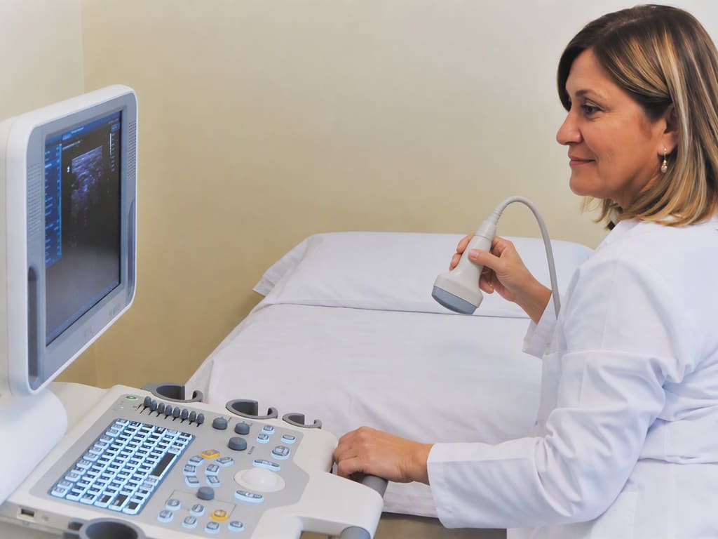 Prof. Dr. Esen Akbay ultrason cihazı başında
